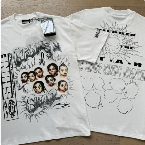 New Trendy H Hell Star Series Printed Double Yarn Pure Cotton Casual Unisex Summer Loose Short-Sleeve T-Shirt