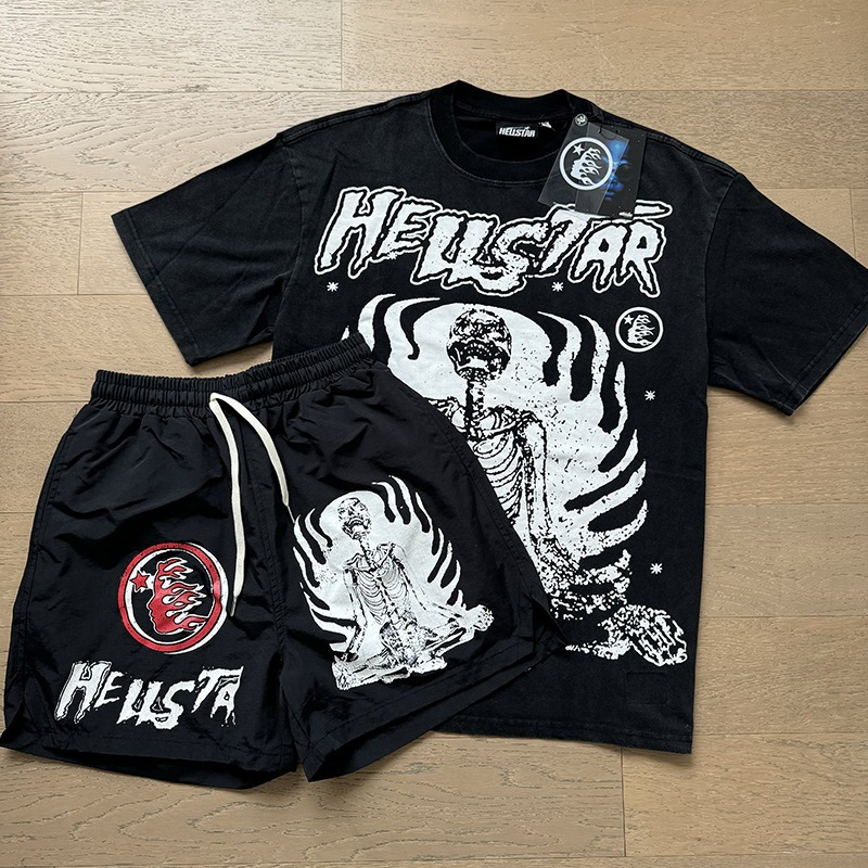 New Trendy H Hell Star Series Printed Double Yarn Pure Cotton Casual Unisex Summer Loose Short-Sleeve T-Shirt