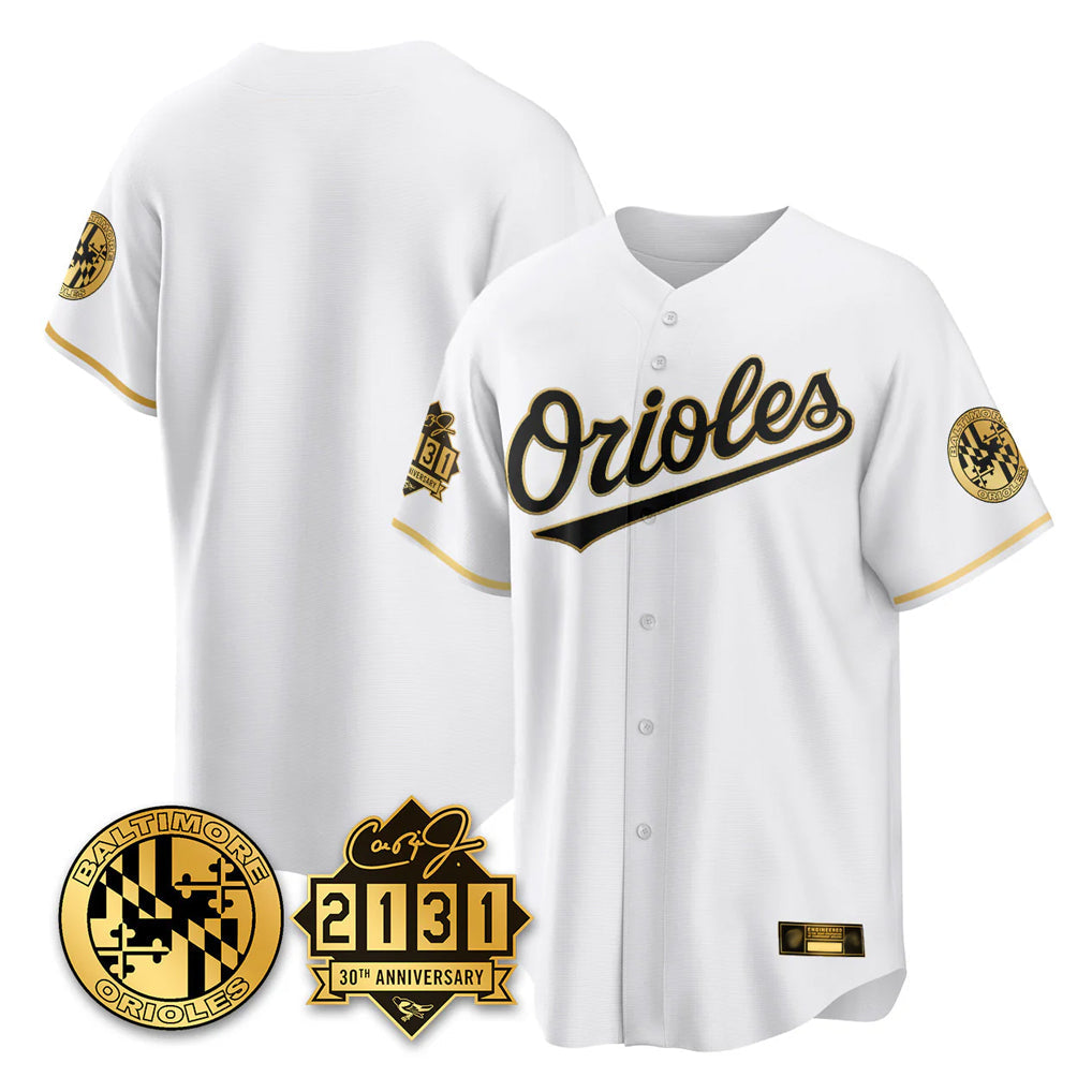Keante B.Orioles White Gold 30th Anniversary of 2131 Home Game Blank Player Stitched Jerseys