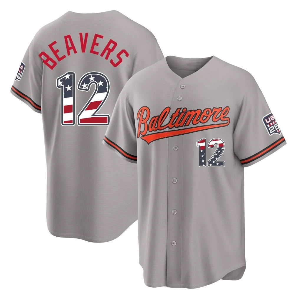 Keante B.Orioles #12 Dylan Beavers Player Gray USA 250 Fourth of July Home Game Stitched Jerseys