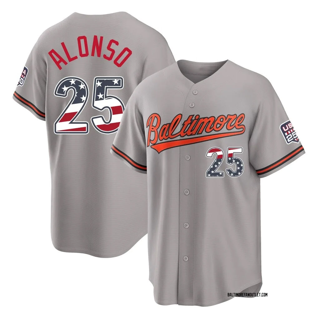 Keante B.Orioles #25 Pete Alonso Player Gray USA 250 Fourth of July Home Game Stitched Jerseys