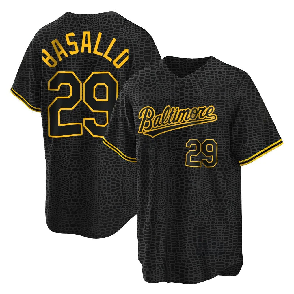 Keante B.Orioles #29 Samuel Basallo Player Black Snake Skin City Home Game Stitched Jerseys