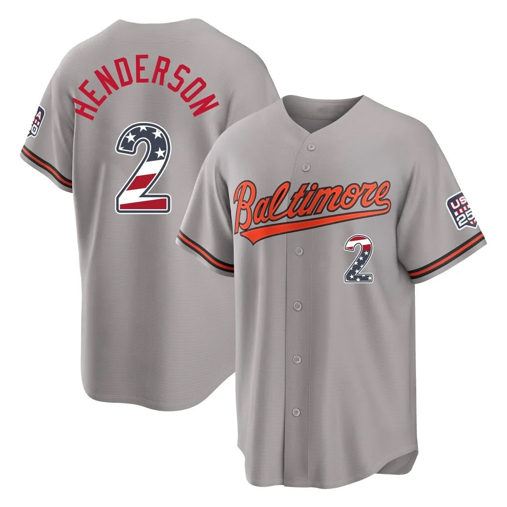 Keante B.Orioles #2 Gunnar Henderson Player Gray USA 250 Fourth of July Home Game Stitched Jerseys