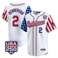 Keante B.Orioles #2 Gunnar Henderson Player White USA 250 Independence Day Vapor Premier Limited Home Game Stitched Jerseys
