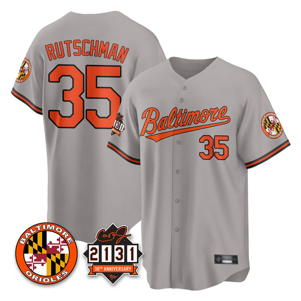 Keante B.Orioles #35 Adley Rutschman Gray 30th Anniversary of 2131 Home Game Stitched Jerseys