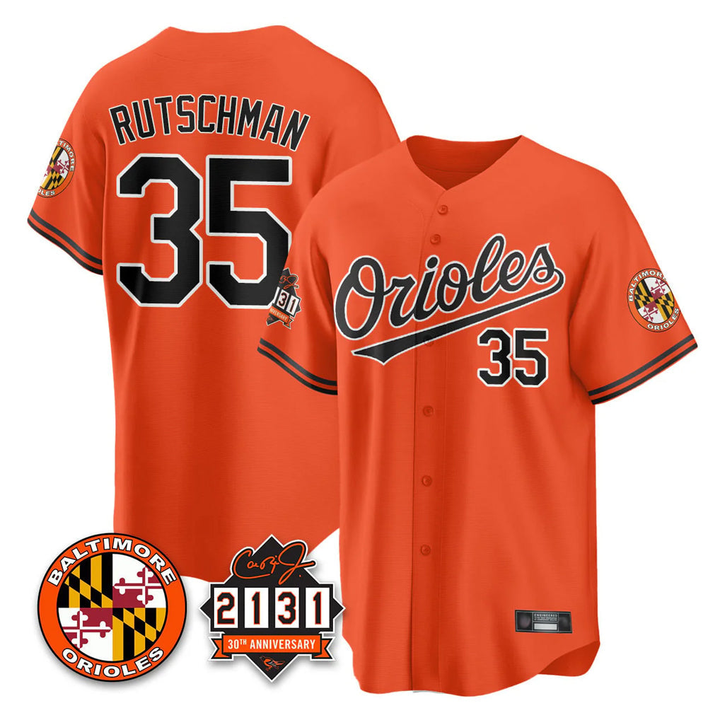 Keante B.Orioles #35 Adley Rutschman Orange 30th Anniversary of 2131 Home Game Stitched Jerseys