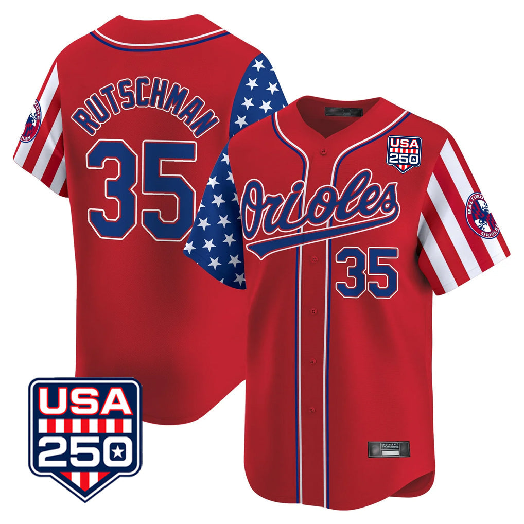 Keante B.Orioles #35 Adley Rutschman Red USA 250 Independence Day Vapor Premier Limited Home Game Stitched Jerseys