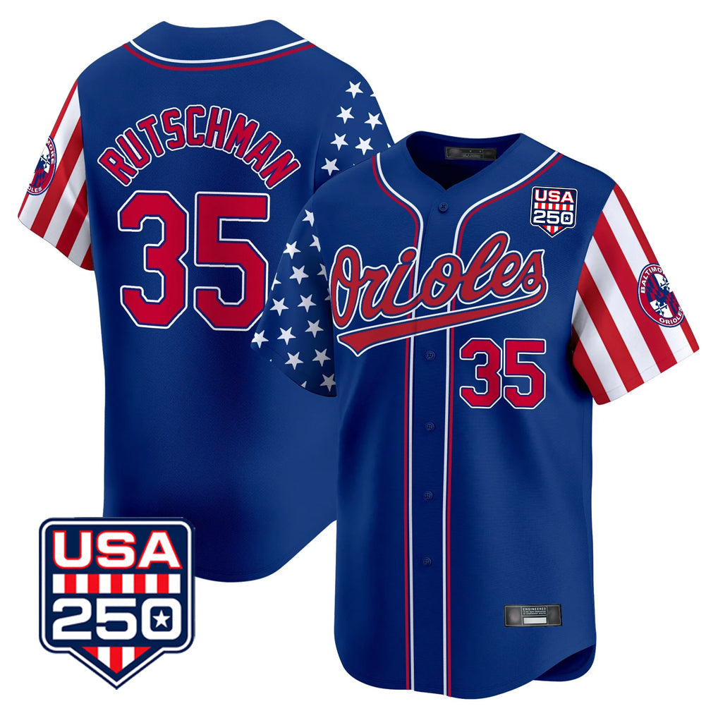 Keante B.Orioles #35 Adley Rutschman Royal USA 250 Independence Day Vapor Premier Limited Home Game Stitched Jerseys