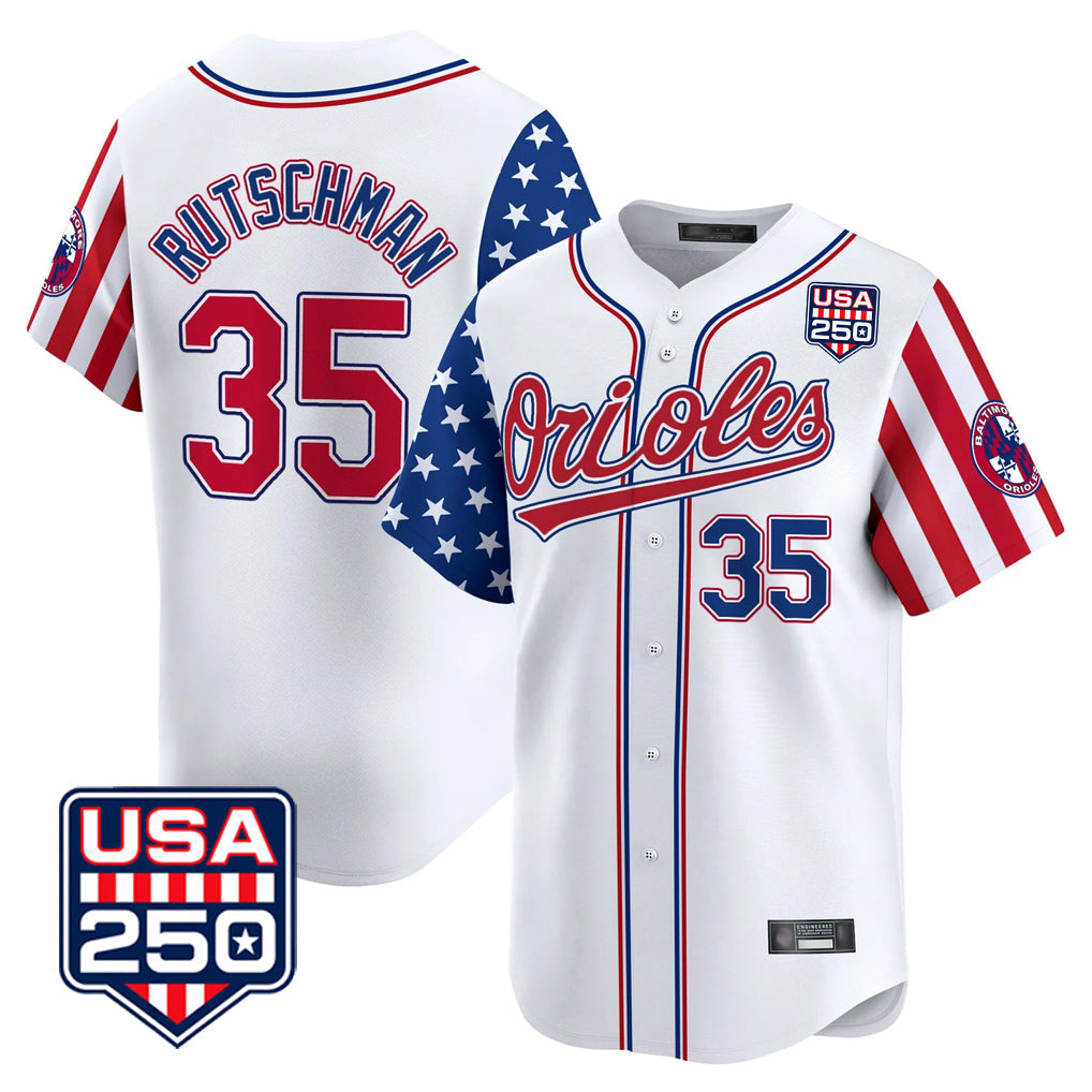 Keante B.Orioles #35 Adley Rutschman White USA 250 Independence Day Vapor Premier Home Game Stitched Jerseys