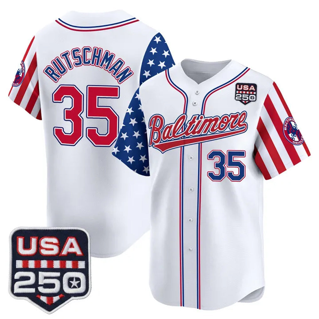 Keante B.Orioles #35 Adley Rutschman White USA 250 Independence Day Vapor Premier Limited Home Game Stitched Jerseys