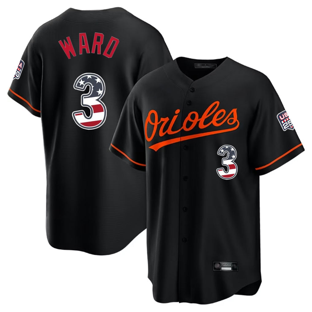 Keante B.Orioles #3 Taylor Ward Player Black USA 250 Fourth of July Home Game Stitched Jerseys