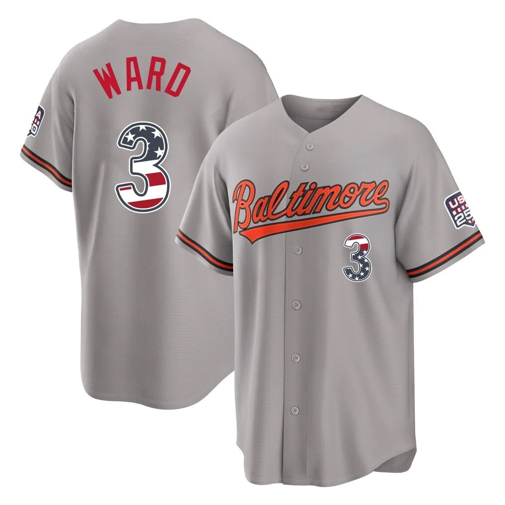 Keante B.Orioles #3 Taylor Ward Player Gray USA 250 Fourth of July Home Game Stitched Jerseys
