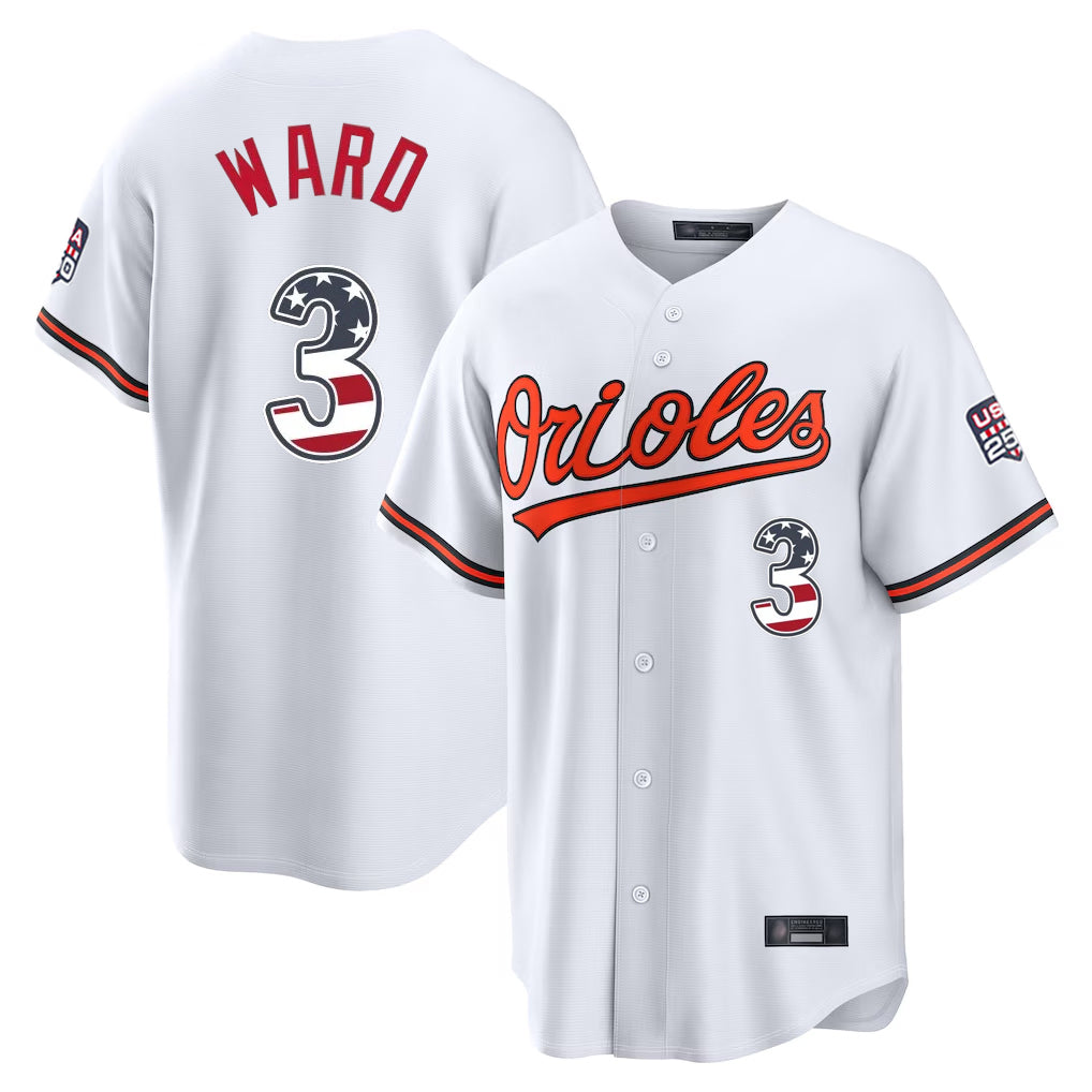 Keante B.Orioles #3 Taylor Ward Player White USA 250 Fourth of July Home Game Stitched Jerseys