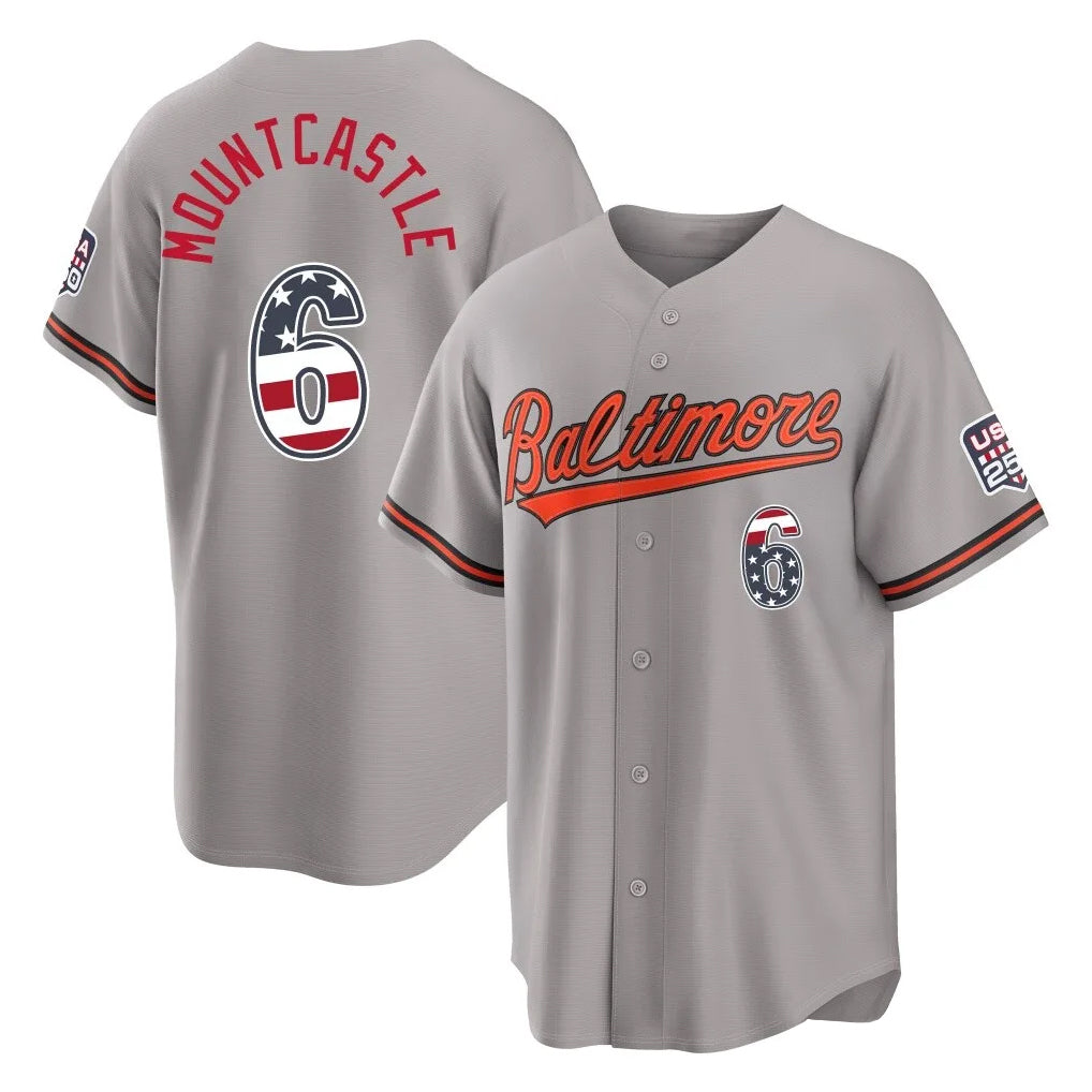 Keante B.Orioles #6 Ryan Mountcastle Player Gray USA 250 Fourth of July Home Game Stitched Jerseys