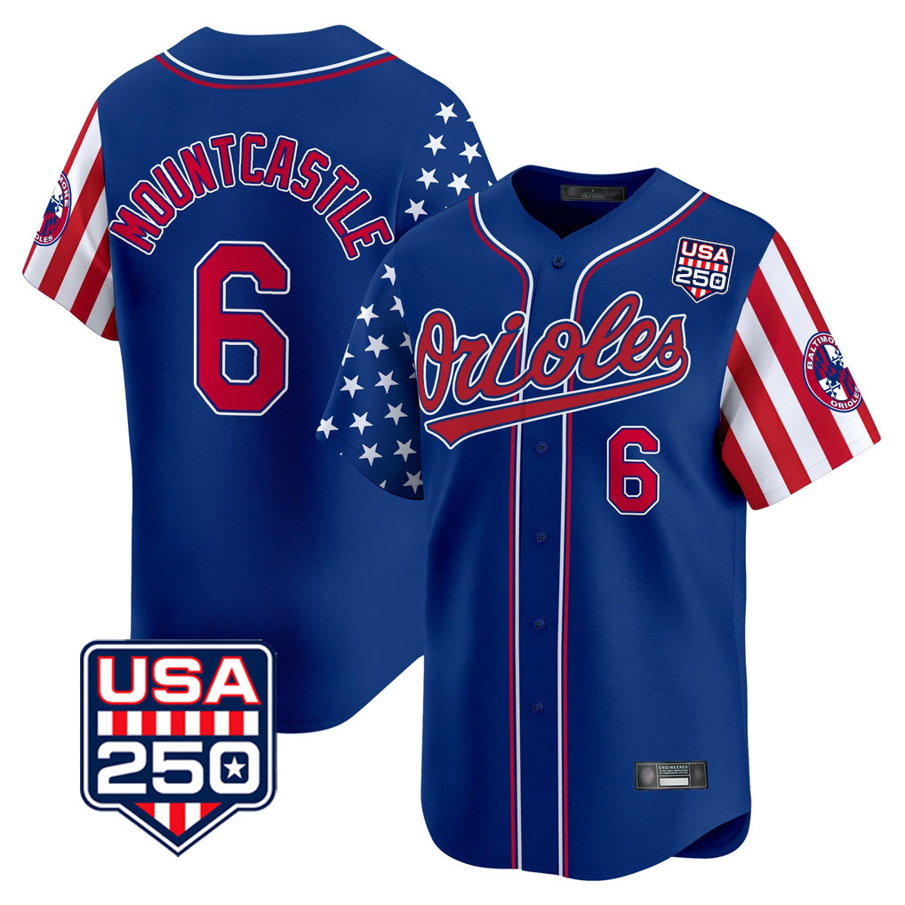Keante B.Orioles #6 Ryan Mountcastle Player Royal USA 250 Independence Day Vapor Premier Limited Home Game Stitched Jerseys