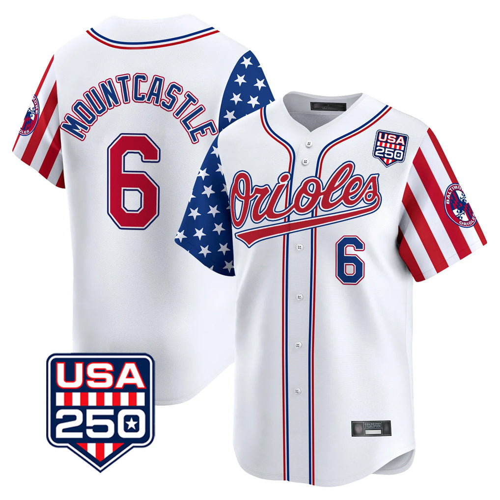 Keante B.Orioles #6 Ryan Mountcastle Player White USA 250 Independence Day Vapor Premier Home Game Stitched Jerseys