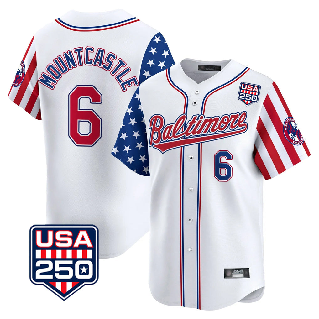 Keante B.Orioles #6 Ryan Mountcastle Player White USA 250 Independence Day Vapor Premier Limited Home Game Stitched Jerseys