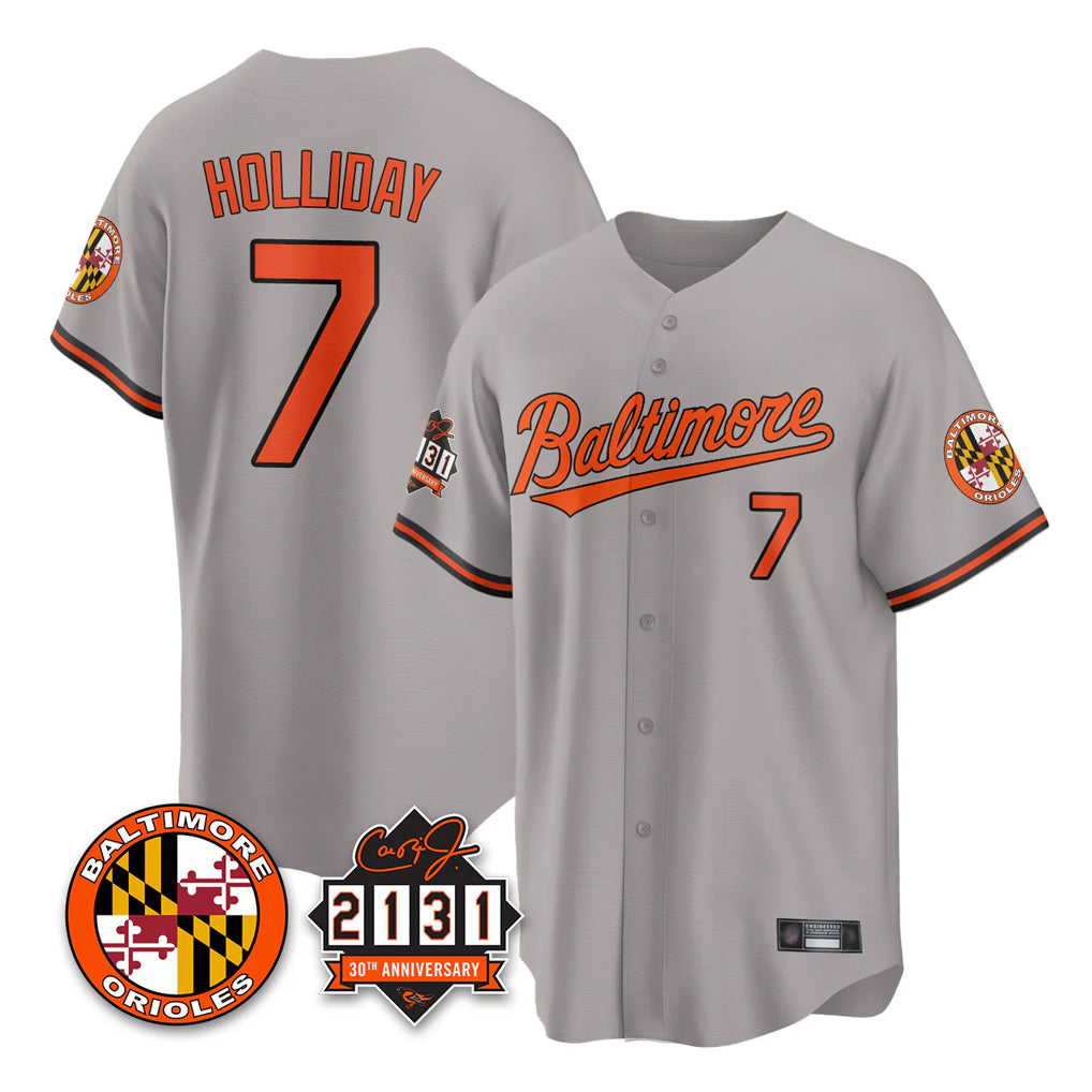 Keante B.Orioles #7 Jackson Holliday Player Gray 30th Anniversary of 2131 Home Game Stitched Jerseys