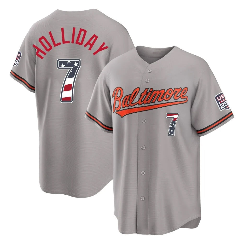 Keante B.Orioles #7 Jackson Holliday Player Gray USA 250 Fourth of July Home Game Stitched Jerseys
