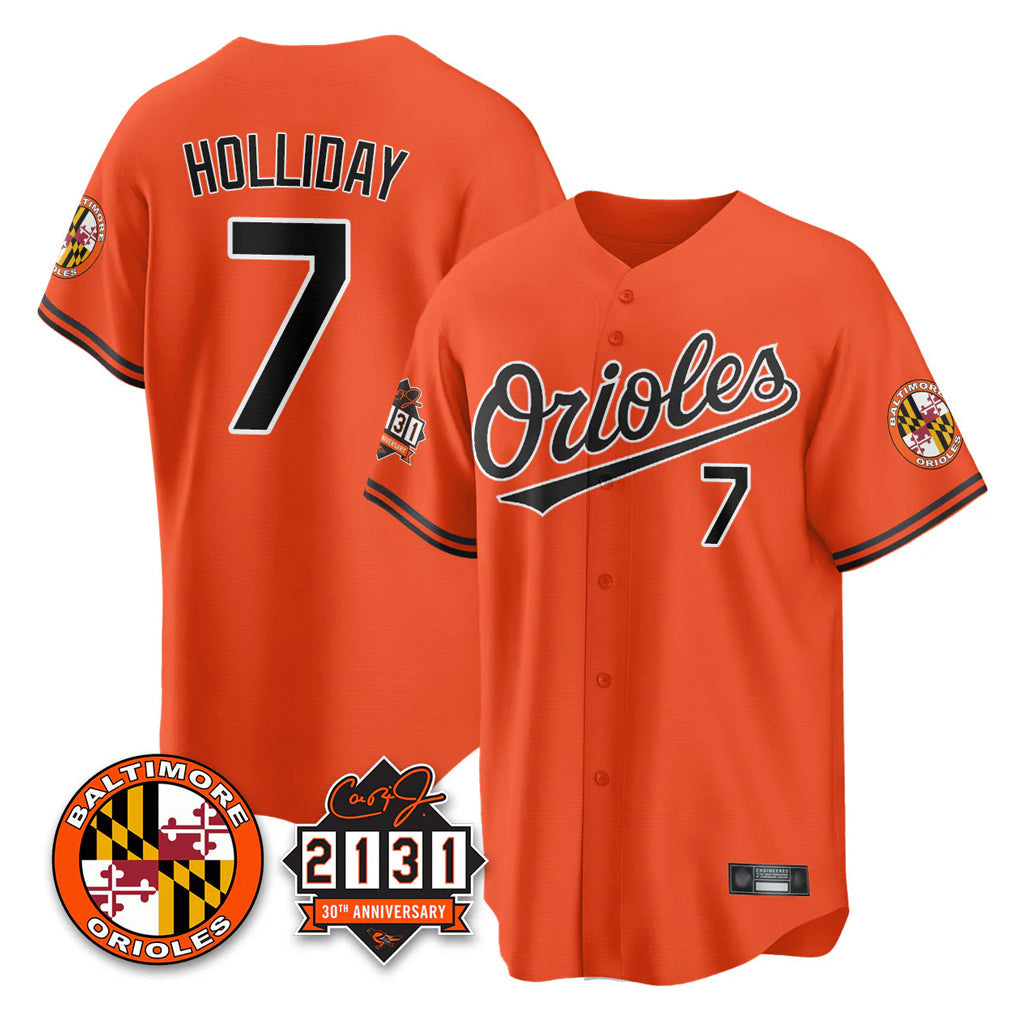 Keante B.Orioles #7 Jackson Holliday Player Orange 30th Anniversary of 2131 Home Game Stitched Jerseys