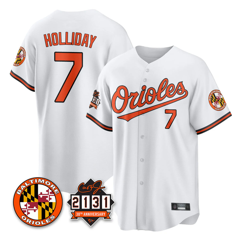Keante B.Orioles #7 Jackson Holliday Player White 30th Anniversary of 2131 Home Game Stitched Jerseys
