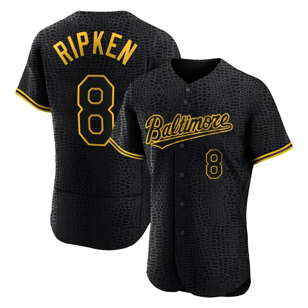 Keante B.Orioles #8 Cal Ripken Player Black Snake Skin City Limited Elite Home Stitched Jerseys