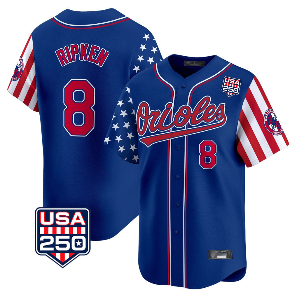 Keante B.Orioles #8 Cal Ripken Player Royal USA 250 Independence Day Vapor Premier Limited Home Game Stitched Jerseys