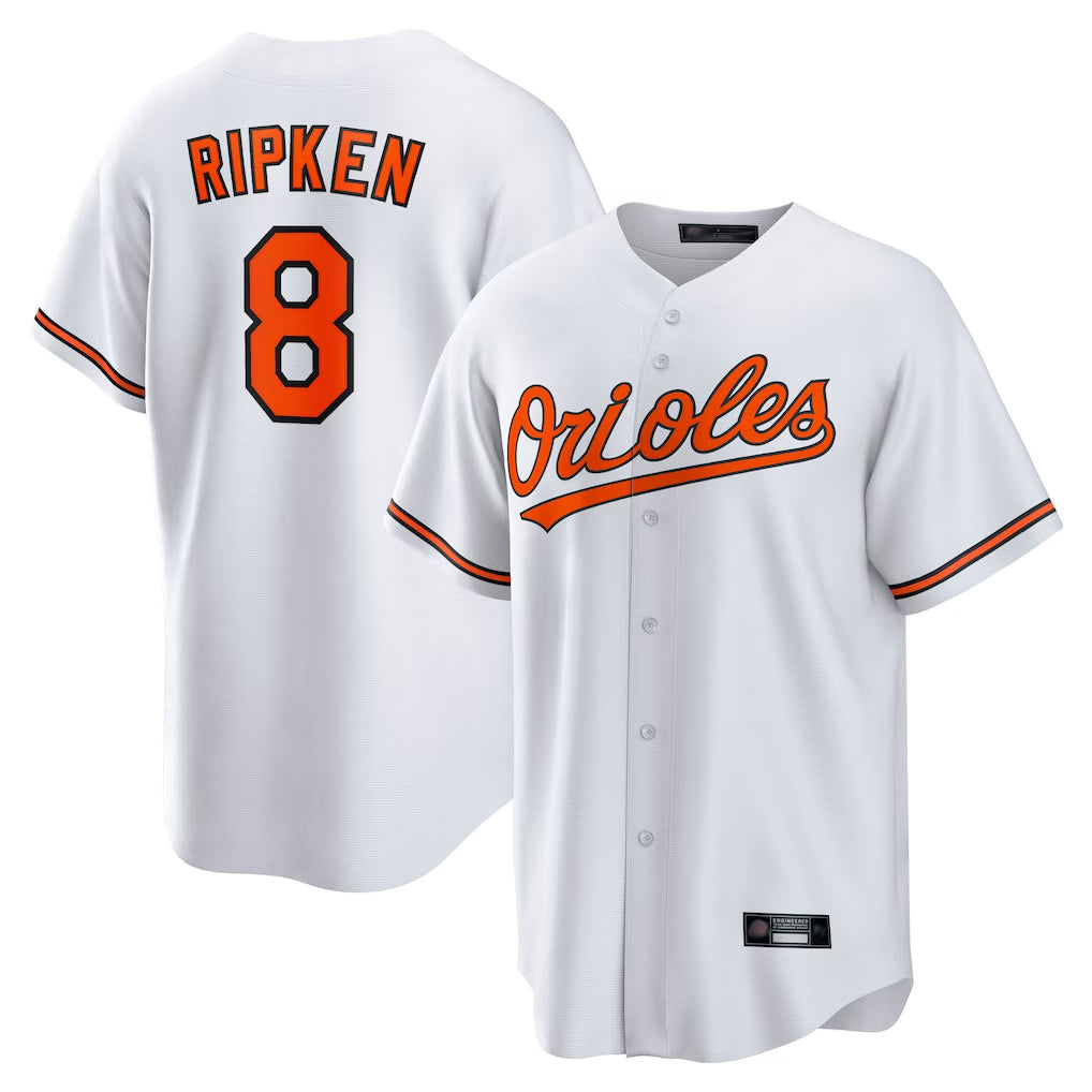 Keante B.Orioles #8 Cal Ripken Player White Home Game Stitched Jerseys