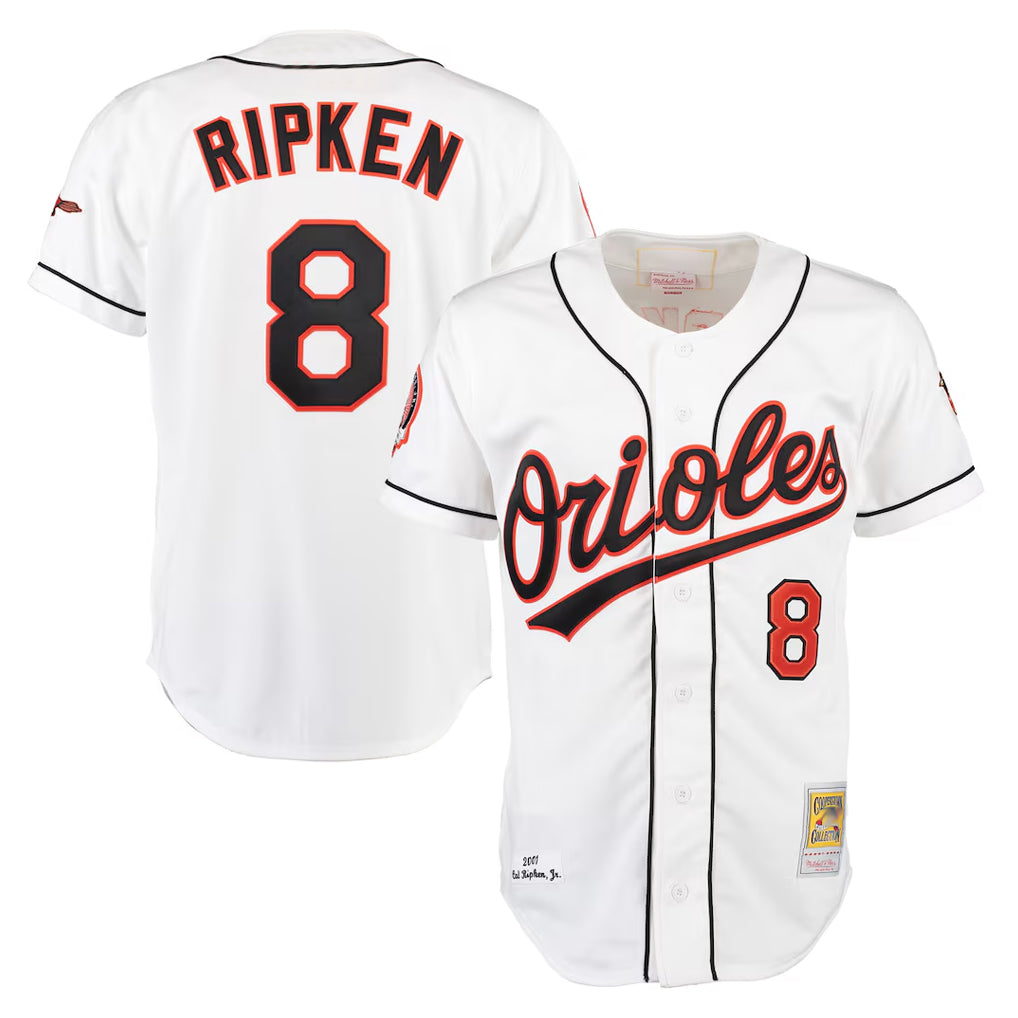 Keante B.Orioles #8 Cal Ripken Player White Mitchell & Ness Home Game Stitched Jerseys