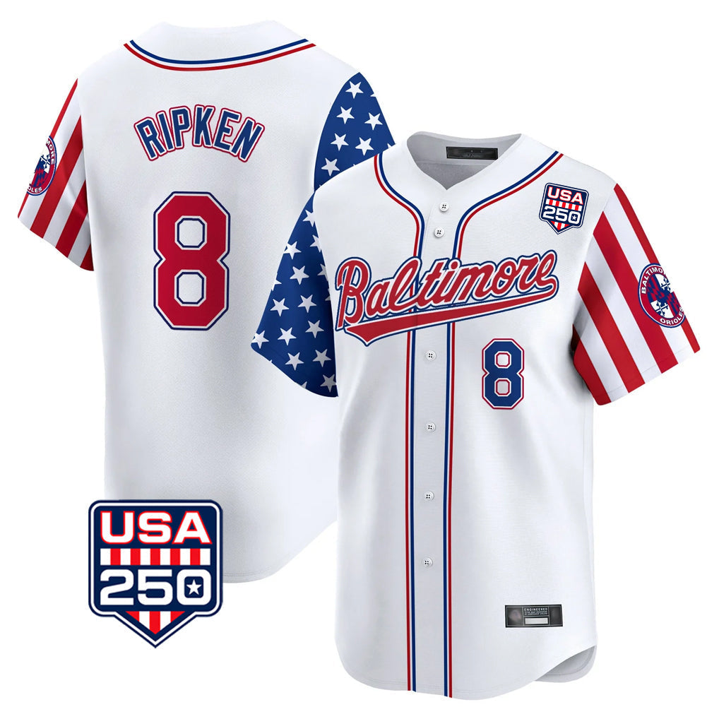 Keante B.Orioles #8 Cal Ripken Player White USA 250 Independence Day Vapor Premier Limited Home Game Stitched Jerseys
