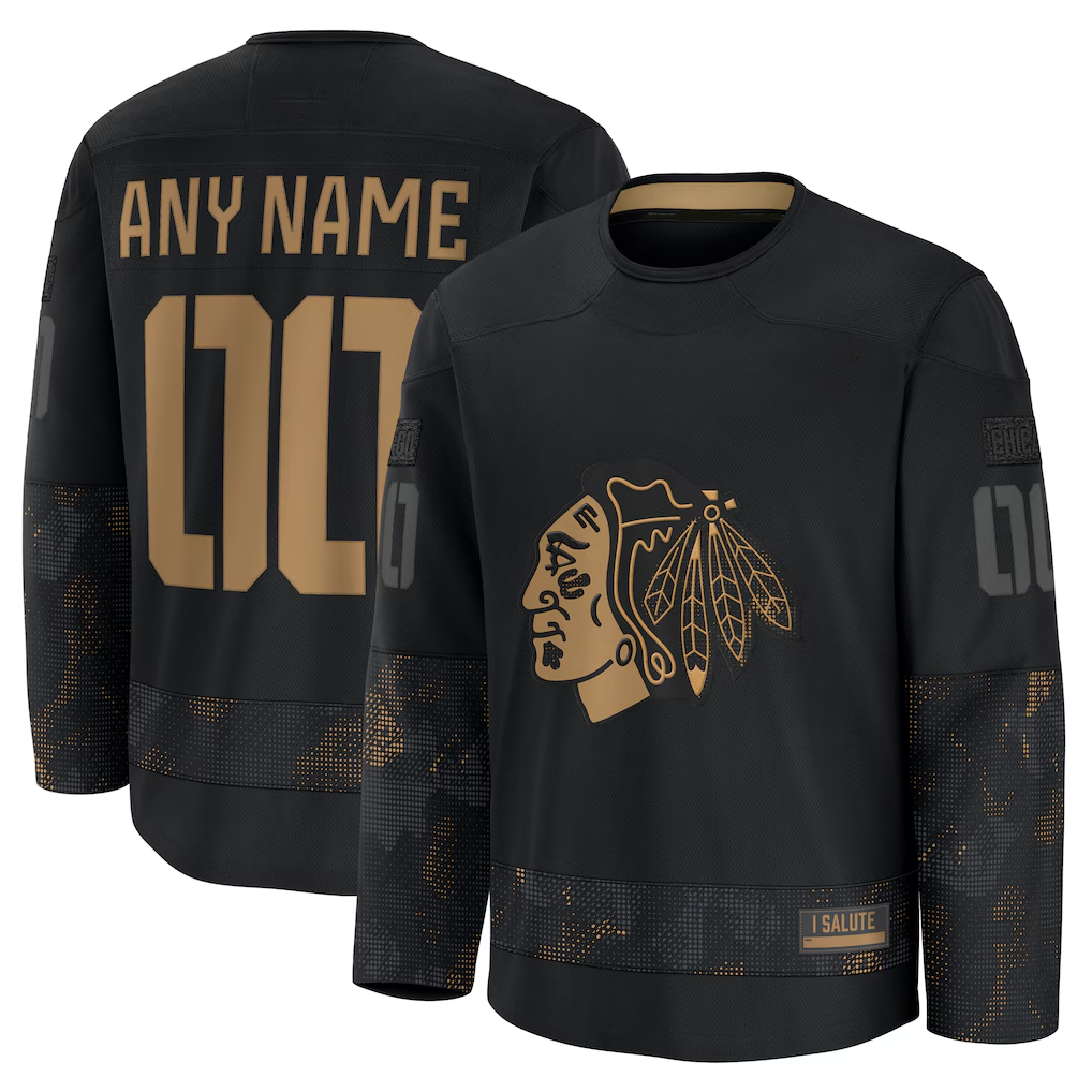Keante Custom C.Blackhawks Black 2024 Military Appreciation Practice Jerseys