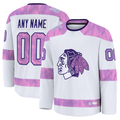 Keante Custom C.Blackhawks White 2024 Hockey Fights Cancer Practice Jerseys