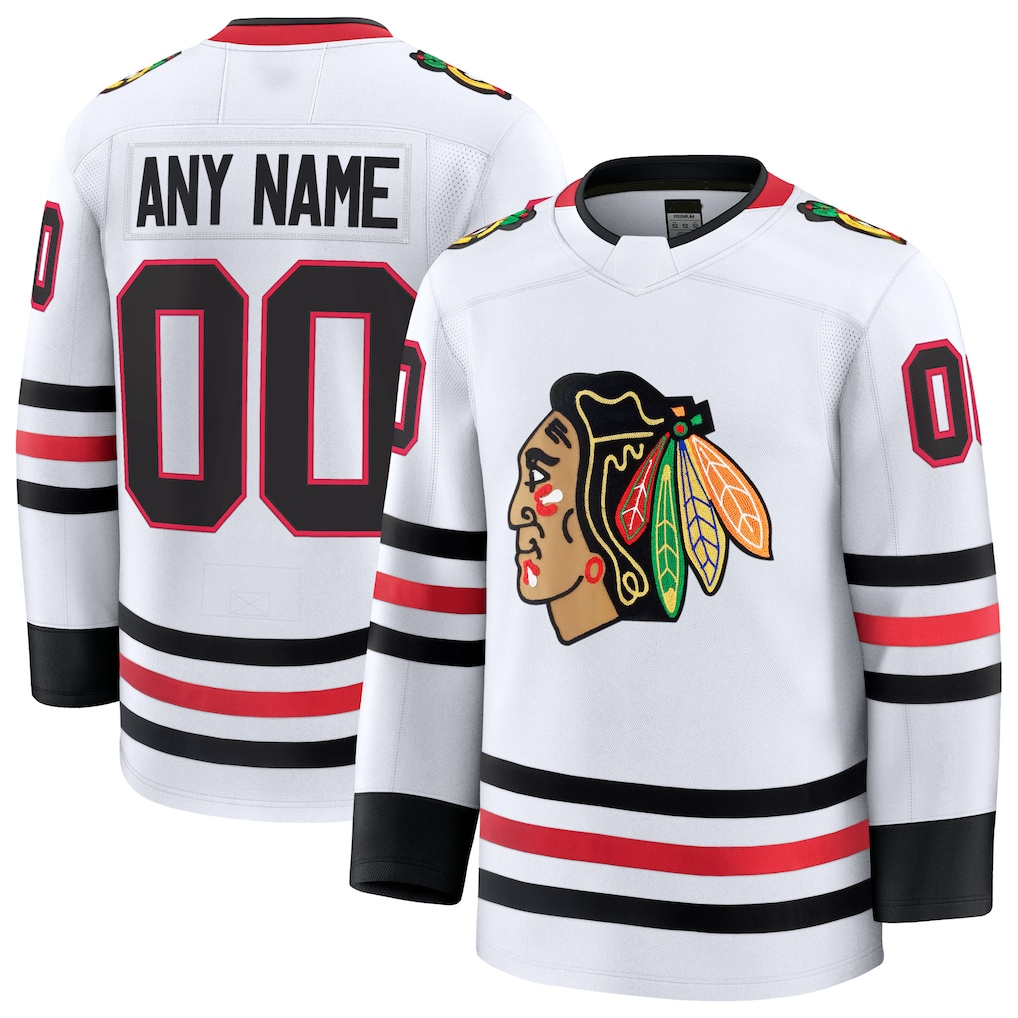 Keante Custom C.Blackhawks White Away Premium Jerseys