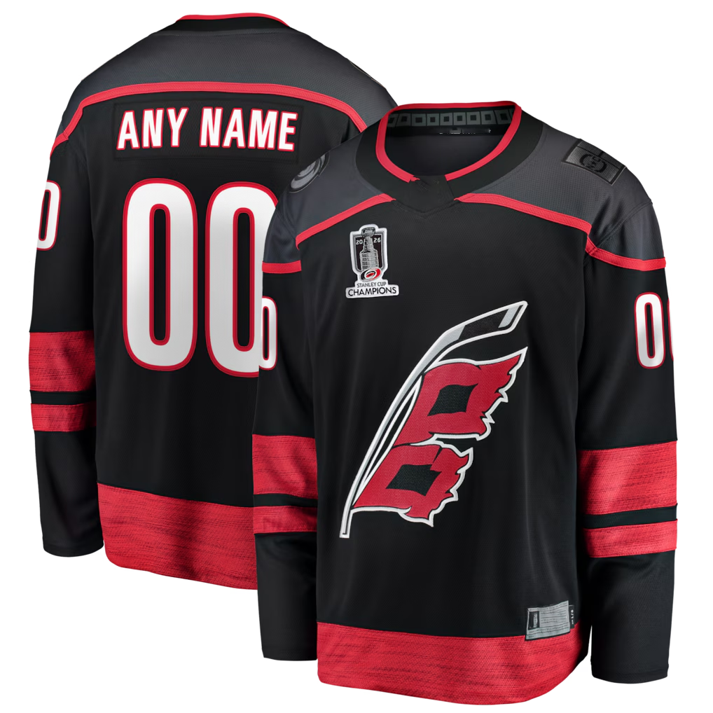 Keante Custom C.Hurricanes Black 2026 Stanley Cup Champions Home Breakaway Custom Stitched Jerseys