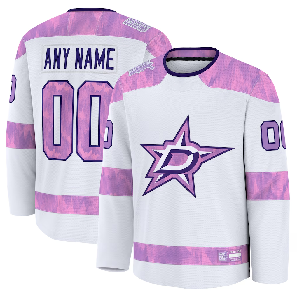 Keante Custom D.Stars White 2024 Hockey Fights Cancer Practice Jerseys