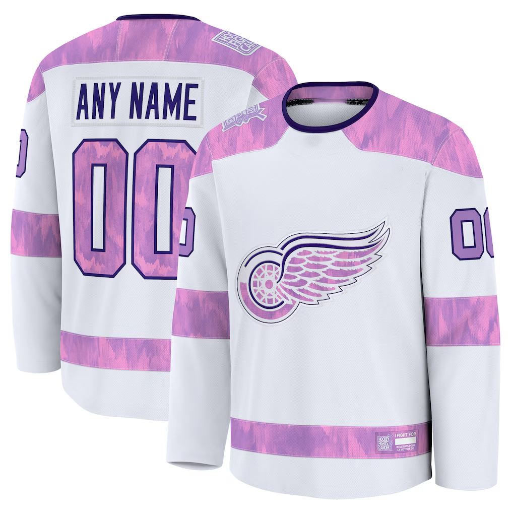 Keante Custom DR.Wings White 2024 Hockey Fights Cancer Practice Jerseys