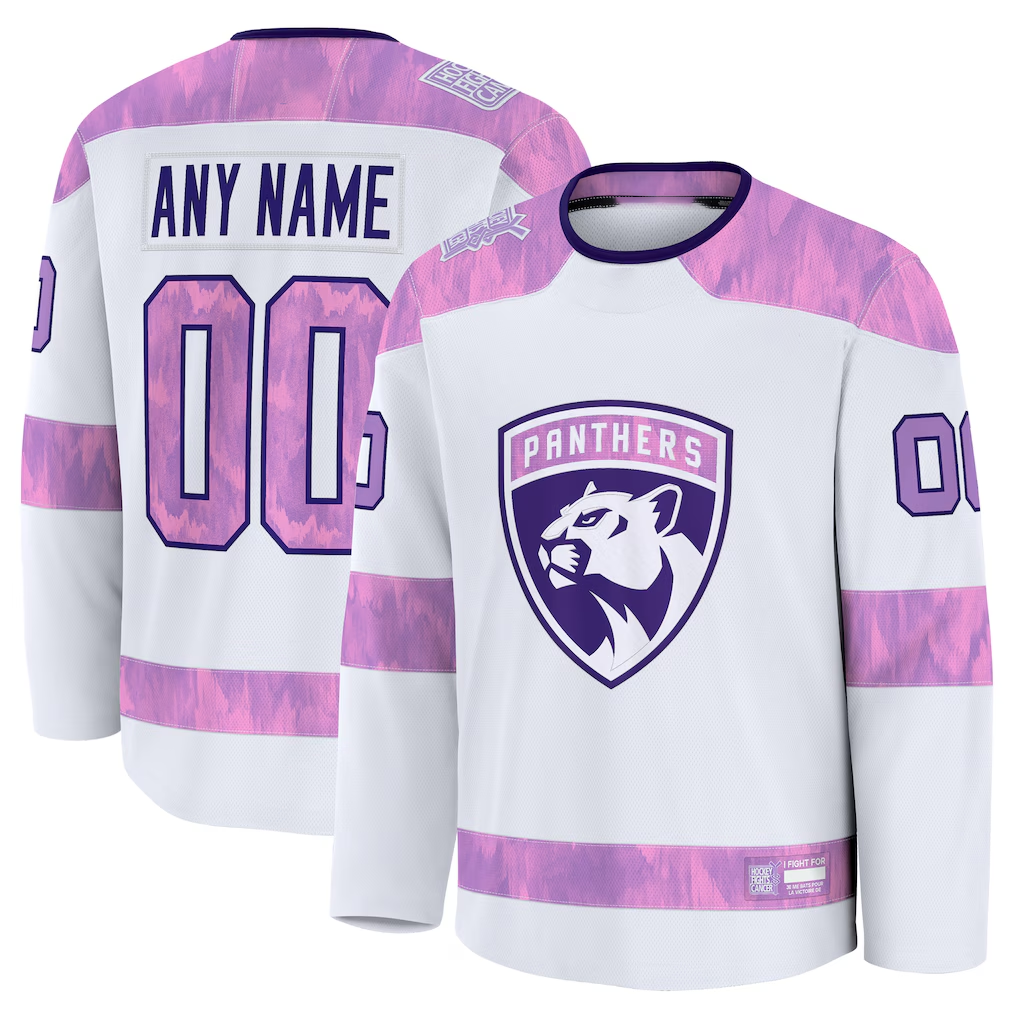 Keante Custom F.Panthers White 2024 Hockey Fights Cancer Practice Jerseys