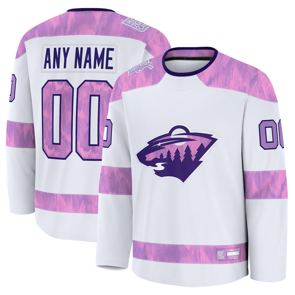 Keante Custom M.Wild White 2024 Hockey Fights Cancer Practice Jerseys
