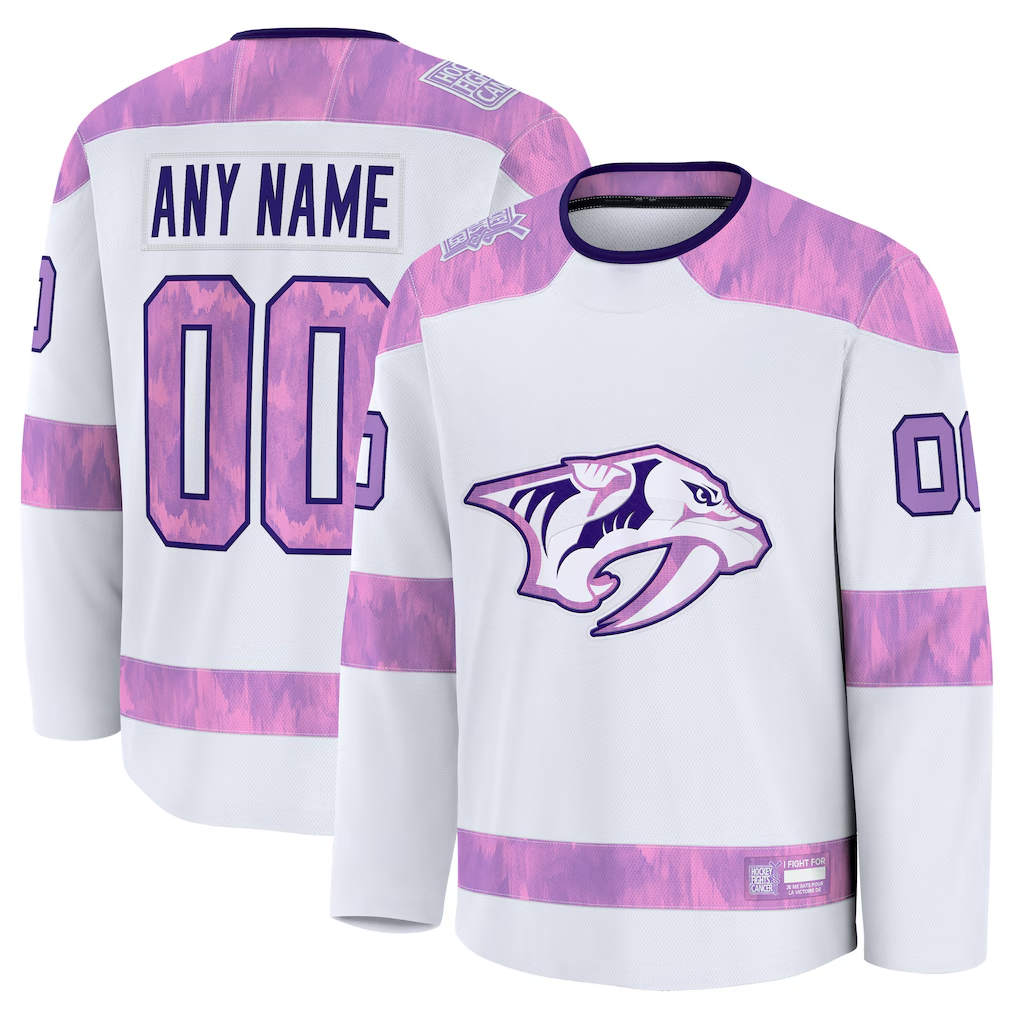 Keante Custom N.Predators White 2024 Hockey Fights Cancer Practice Jerseys