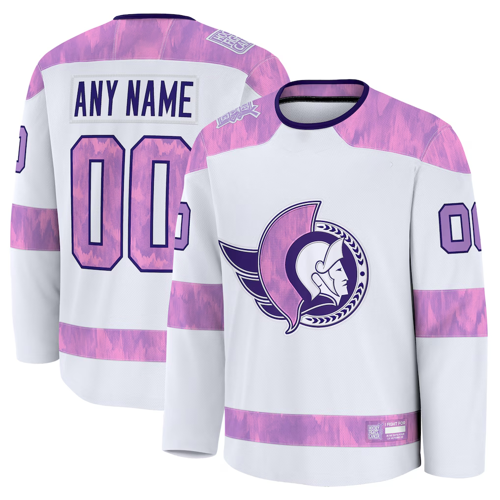Keante Custom O.Senators White 2024 Hockey Fights Cancer Practice Jerseys