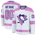 Keante Custom P.Penguins White 2024 Hockey Fights Cancer Jerseys