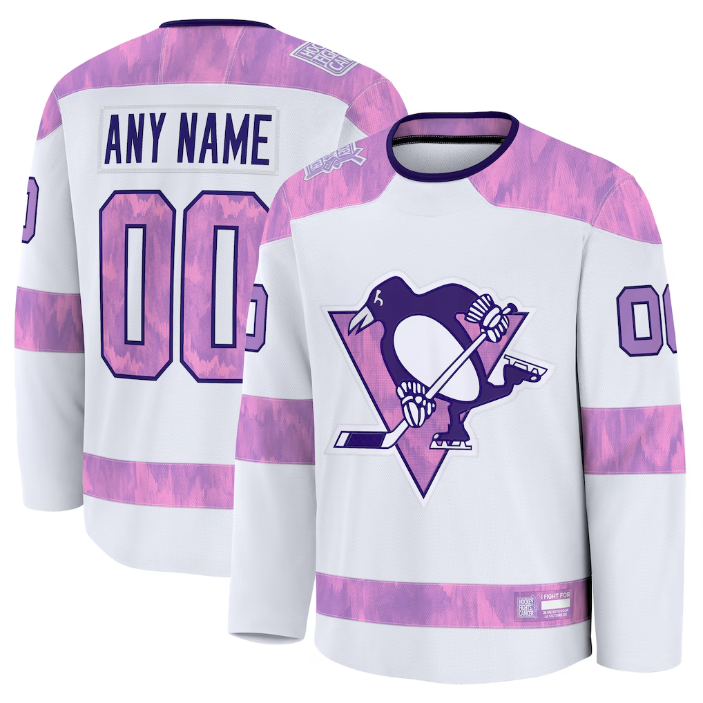 Keante Custom P.Penguins White 2024 Hockey Fights Cancer Jerseys