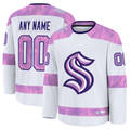 Keante Custom S.Kraken White 2024 Hockey Fights Cancer Practice Jerseys