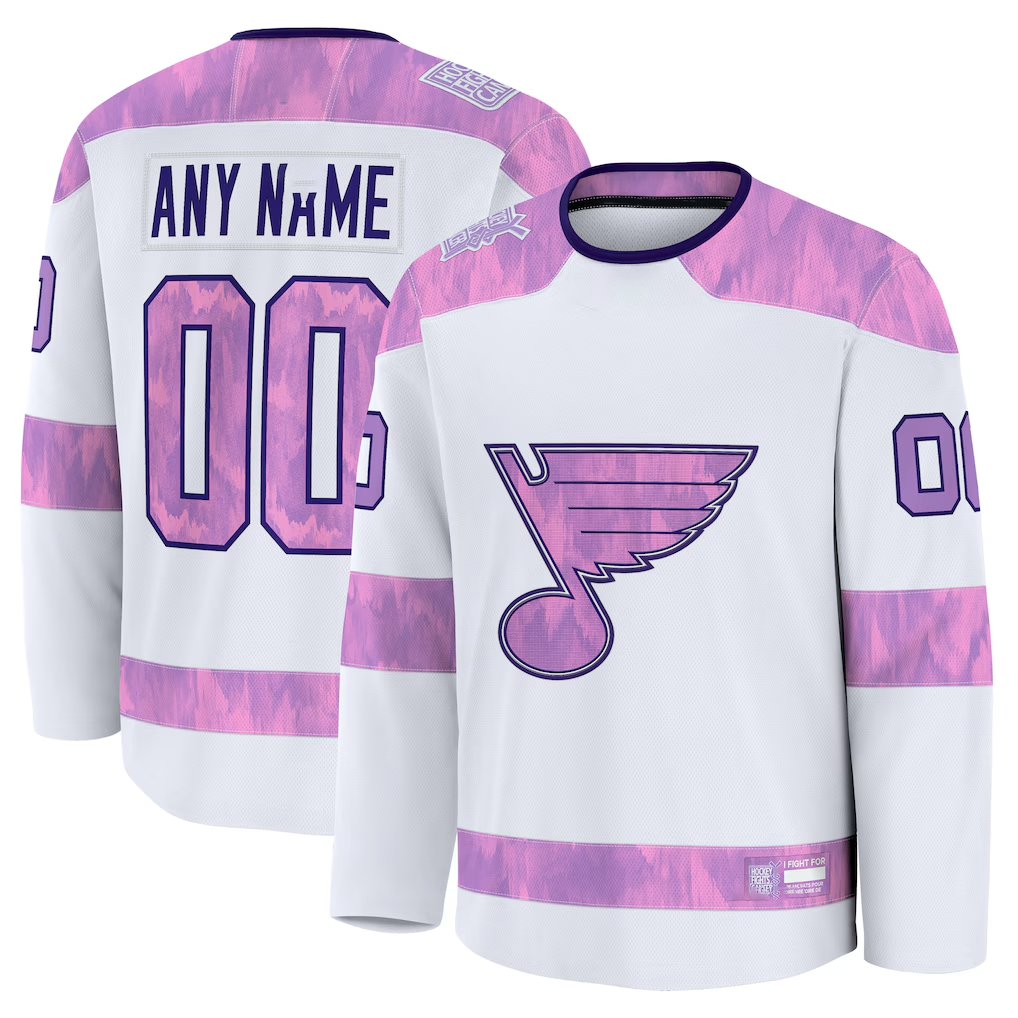 Keante Custom SL.Blues White 2024 Hockey Fights Cancer Practice Jerseys
