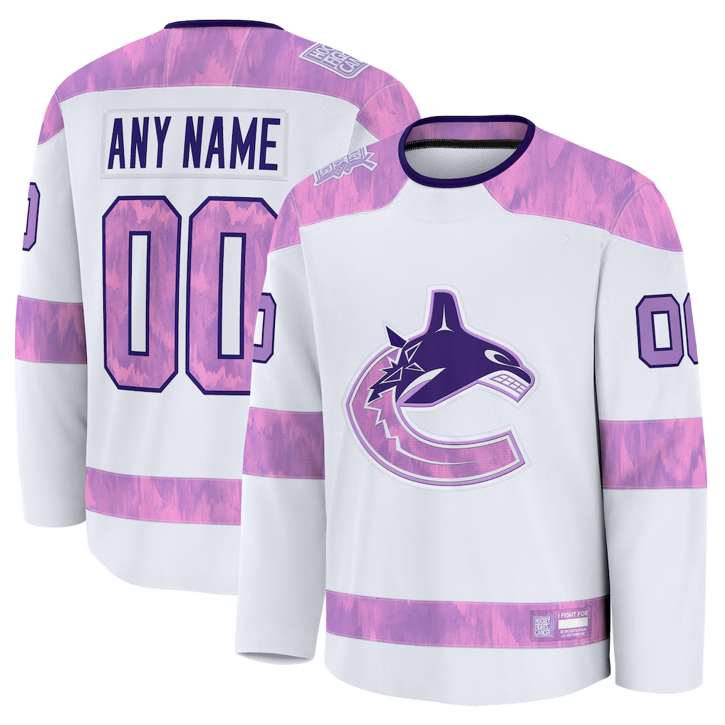 Keante Custom V.Canucks White 2024 Hockey Fights Cancer Practice Jerseys