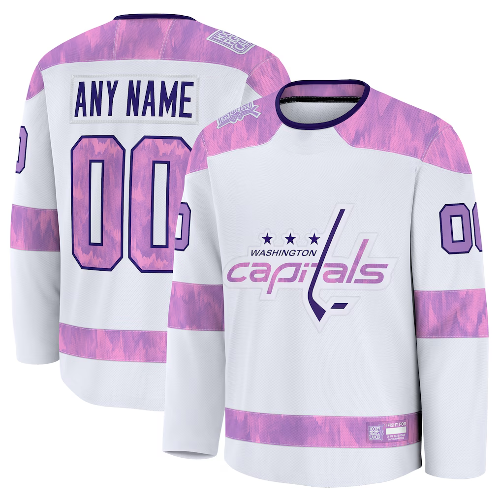 Keante Custom W.Capitals White 2024 Hockey Fights Cancer Practice Jerseys
