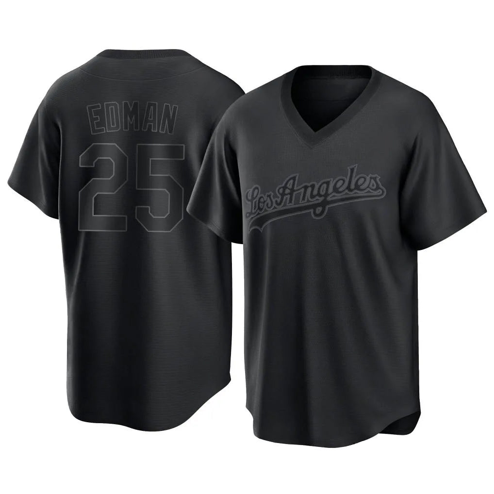 Keante LA.Dodgers #25 Tommy Edman Player Black Pitch Fashion T-shirt Stitched Jerseys