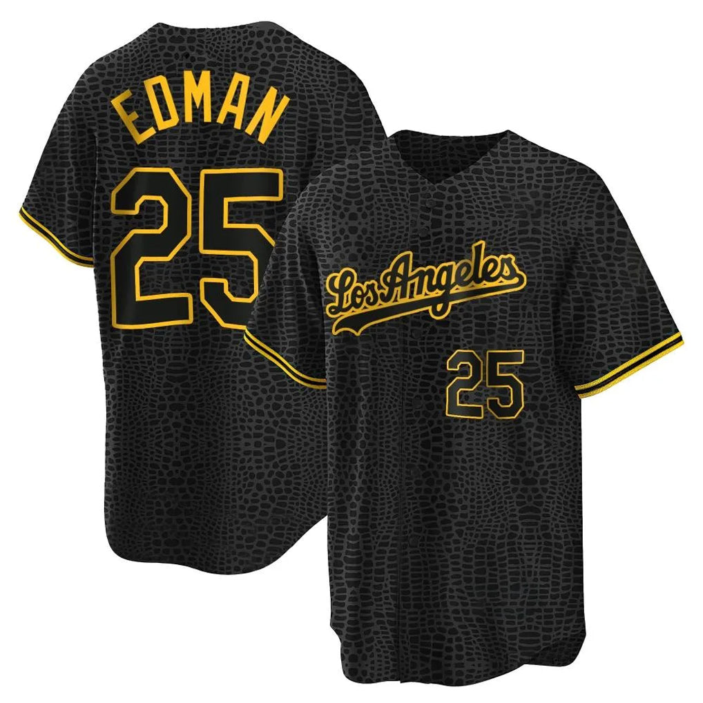 Keante LA.Dodgers #25 Tommy Edman Player Black Snake Skin City Game Home Stitched Jerseys
