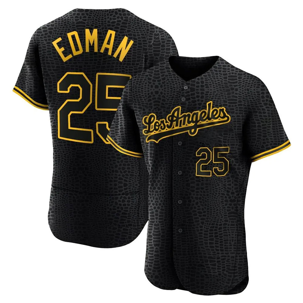 Keante LA.Dodgers #25 Tommy Edman Player Black Snake Skin City Limited Elite Home Stitched Jerseys