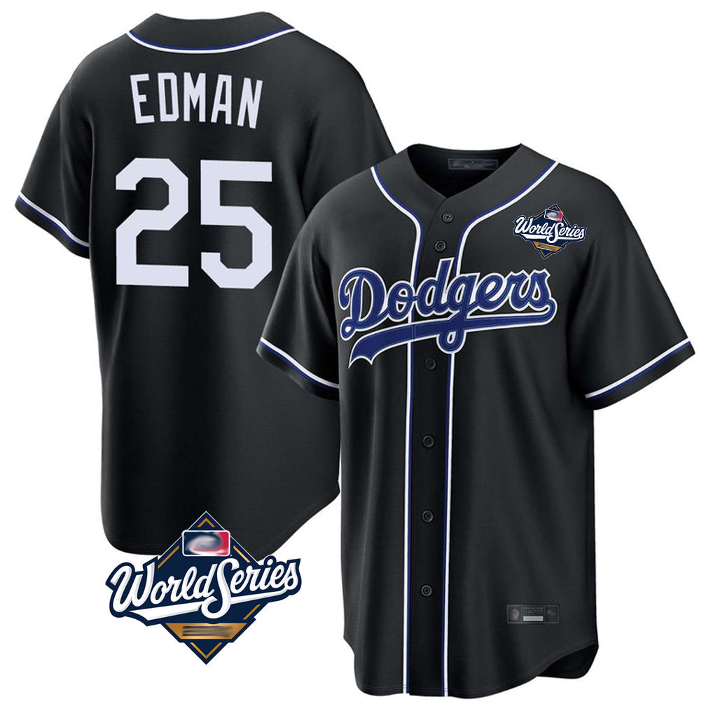 Keante LA.Dodgers #25 Tommy Edman Player Black World Series Carbon Limited Home Stitched Jerseys
